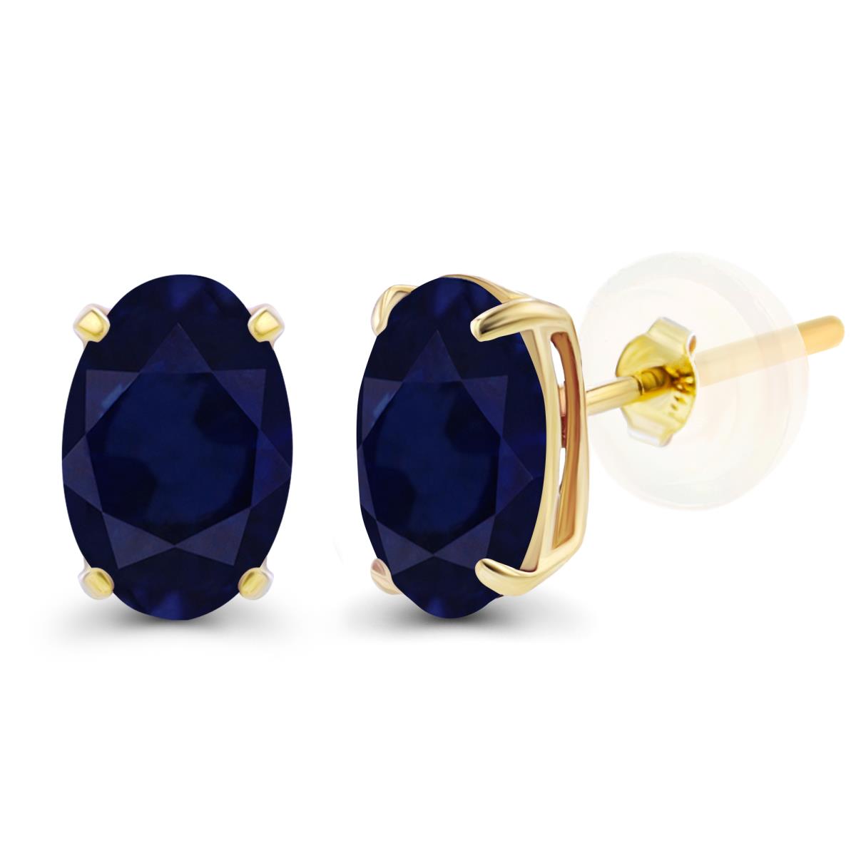 14K Yellow Gold 5x3mm Oval Sapphire Basket Stud Earrings with Silicone Backs