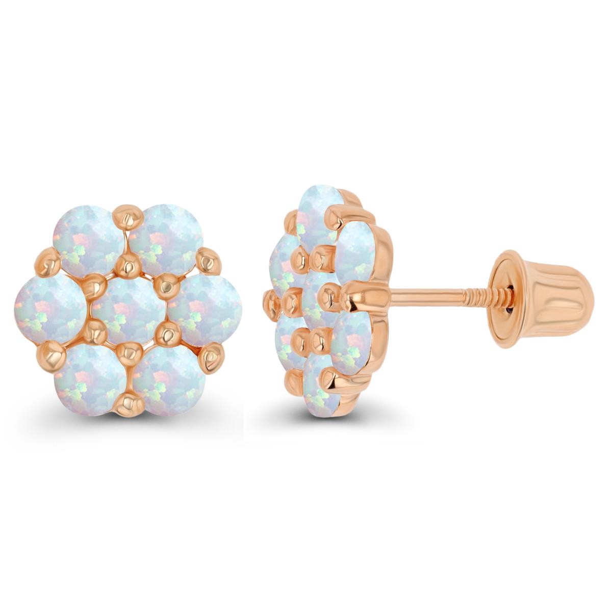 14K Rose Gold 2.5mm Round Created Opal Flower Screwback Earring