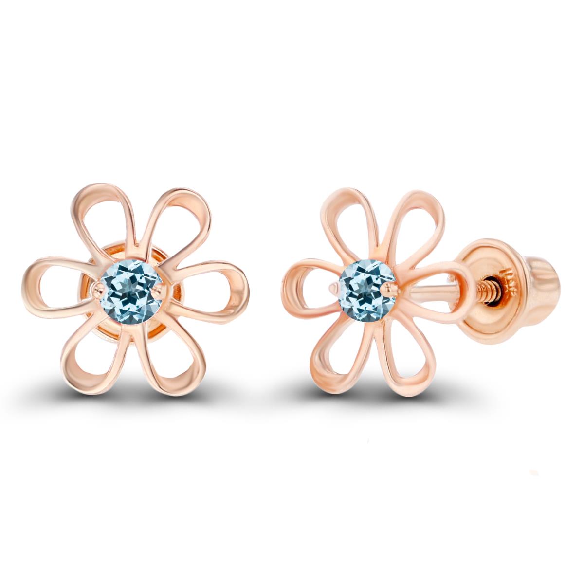14K Rose Gold 2mm Round Sky Blue Topaz Daisy Flower Screwback Earring