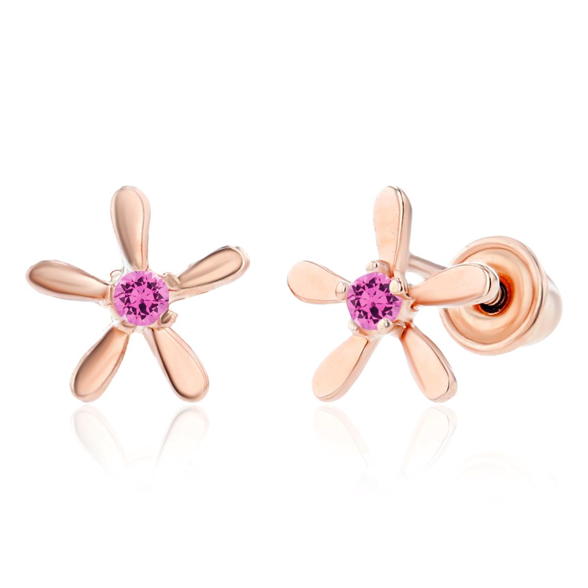 14K Rose Gold 1.50mm Round Created Pink Sapphire Starfish Screwback Earring