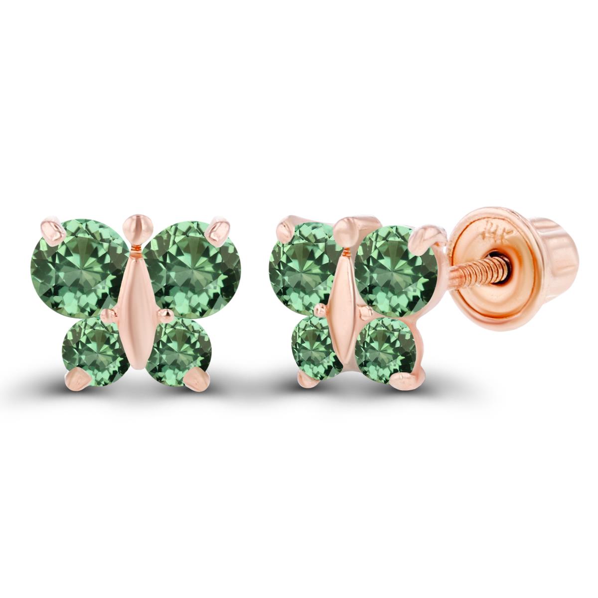 14K Rose Gold 1.75mm & 2.50mm Round Created Green Sapphire Butterfly Screwback Earring