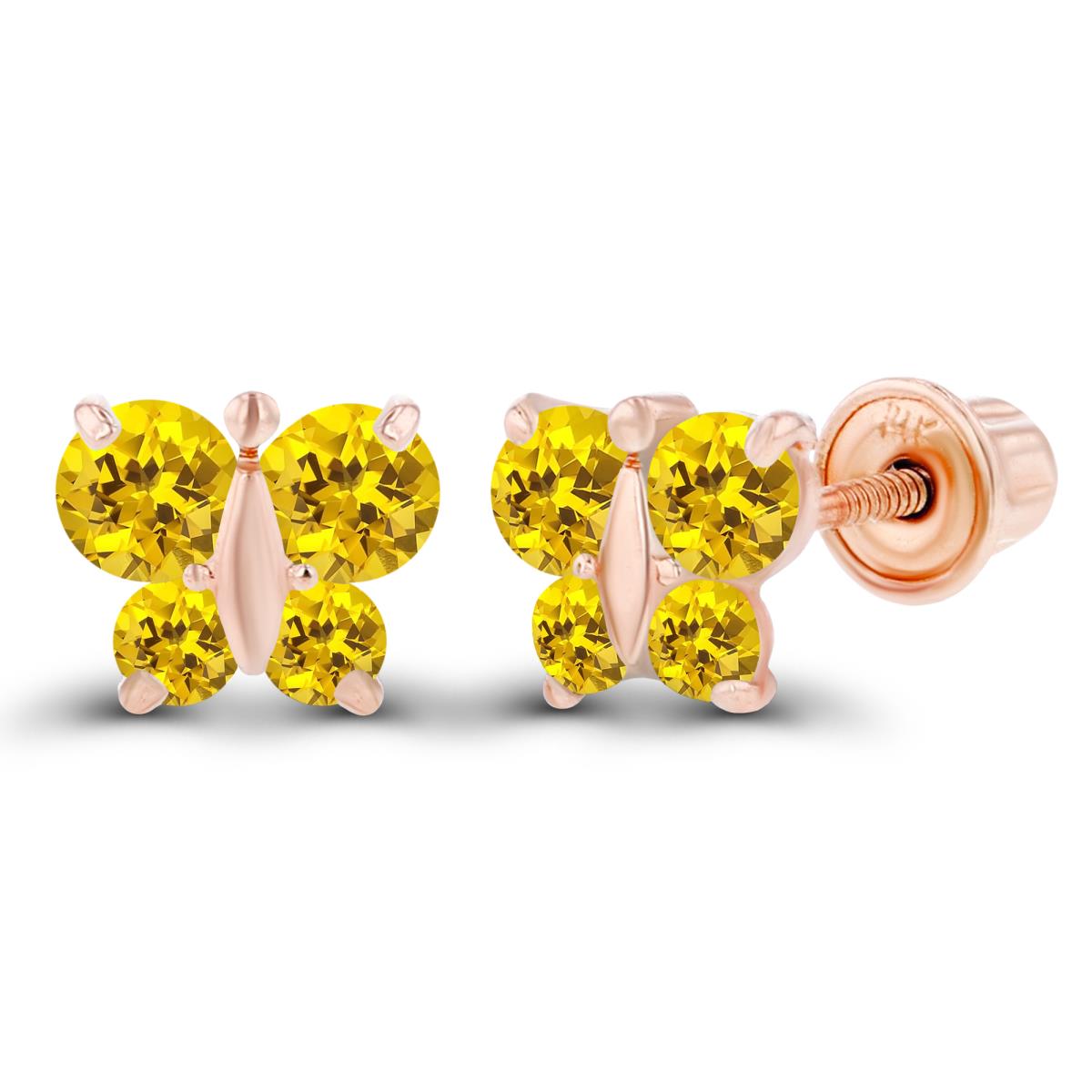 14K Rose Gold 1.75mm & 2.50mm Round Created Yellow Sapphire Butterfly Screwback Earring