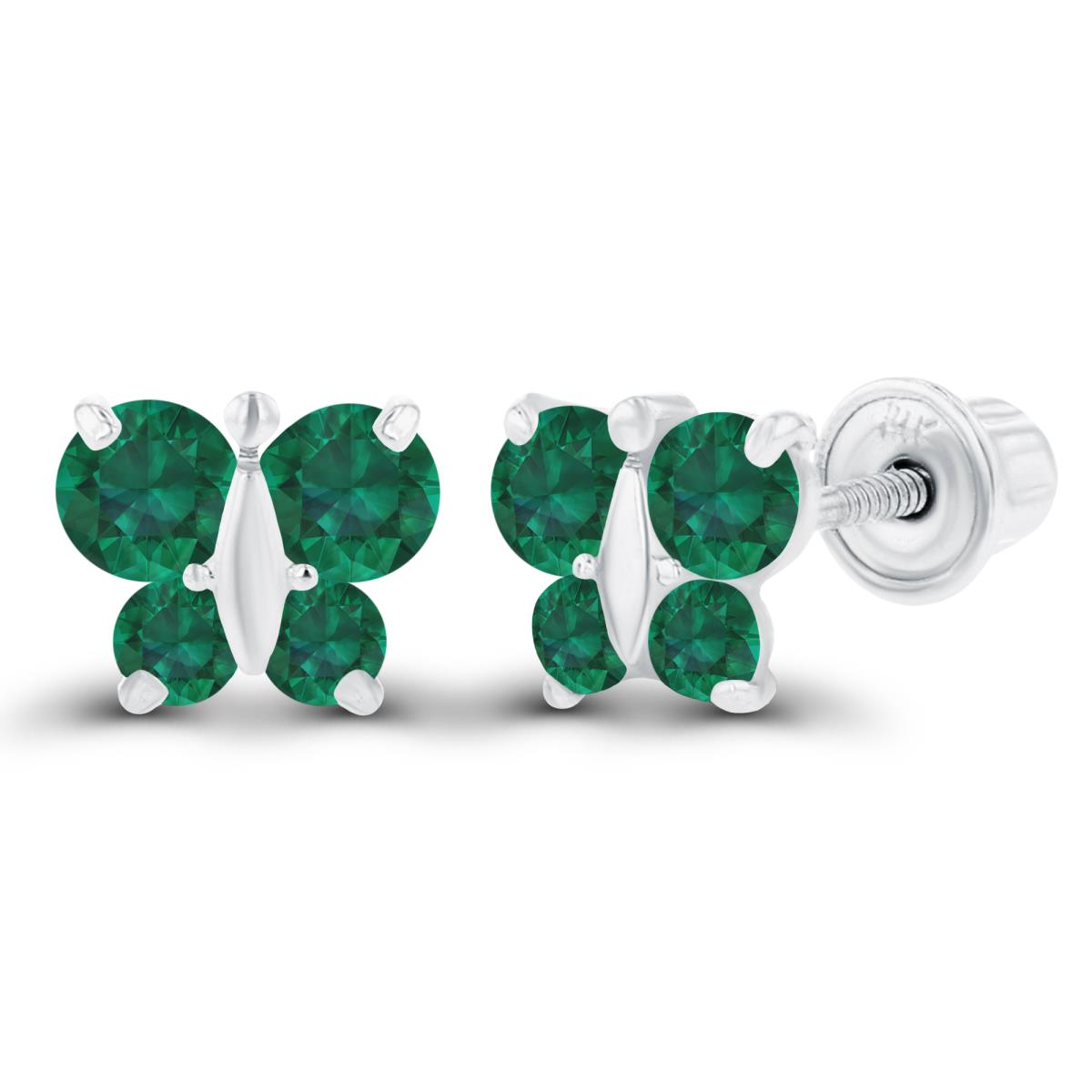 14K White Gold 1.75mm & 2.50mm Round Created Emerald Butterfly Screwback Earring