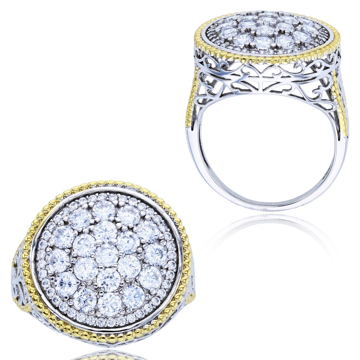 Sterling Silver Yellow & White Paved CZ Round Fashion Ring