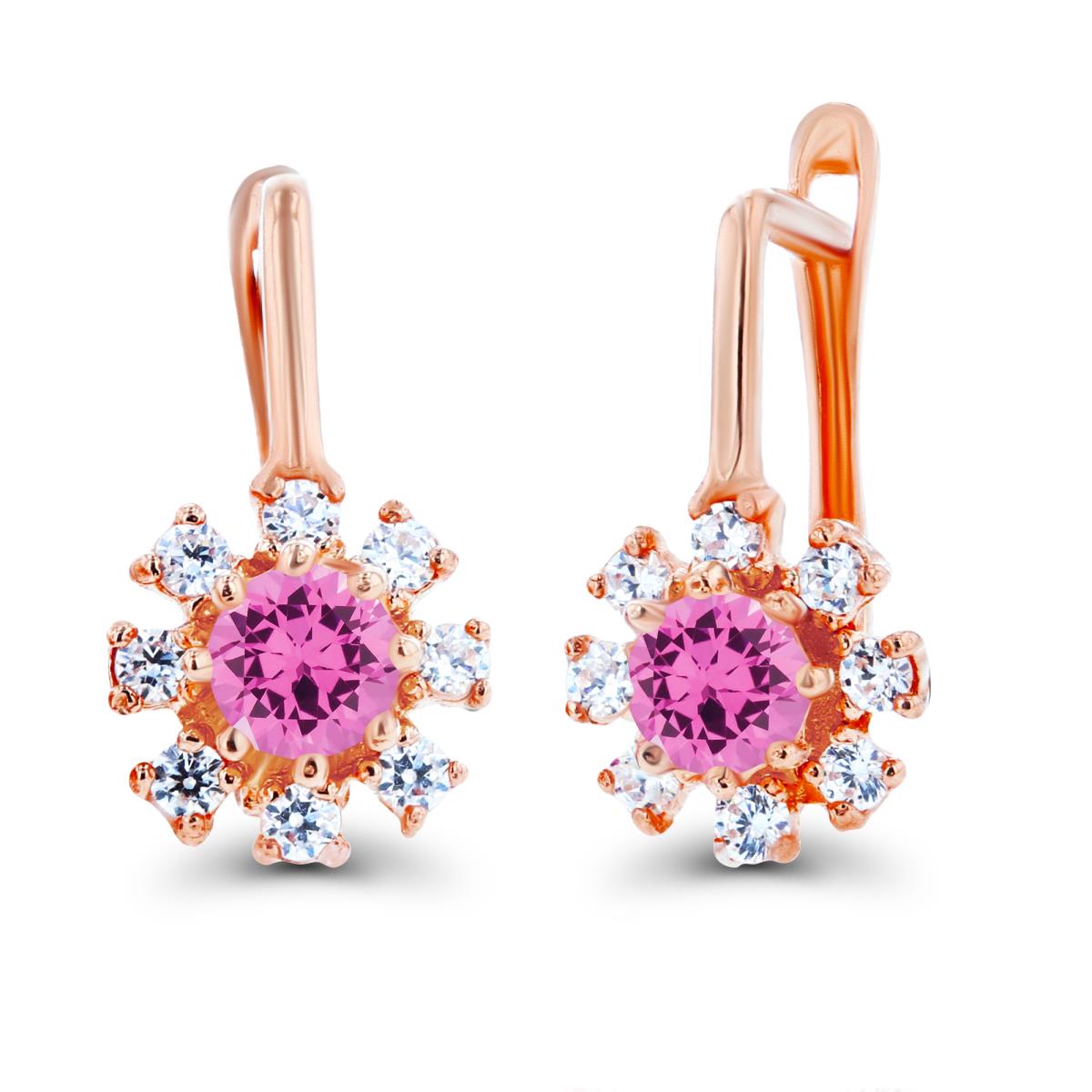 14K Rose Gold Rnd 3mm Created Pink Sapphire & Created White Sapphire Flower Latchback Earrings