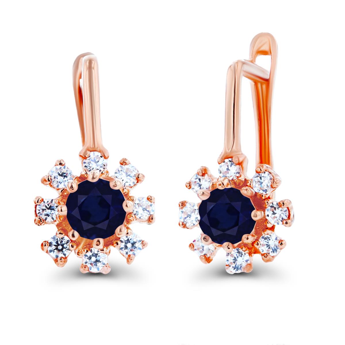 14K Rose Gold Rnd 3mm Sapphire & Created White Sapphire Flower Latchback Earrings