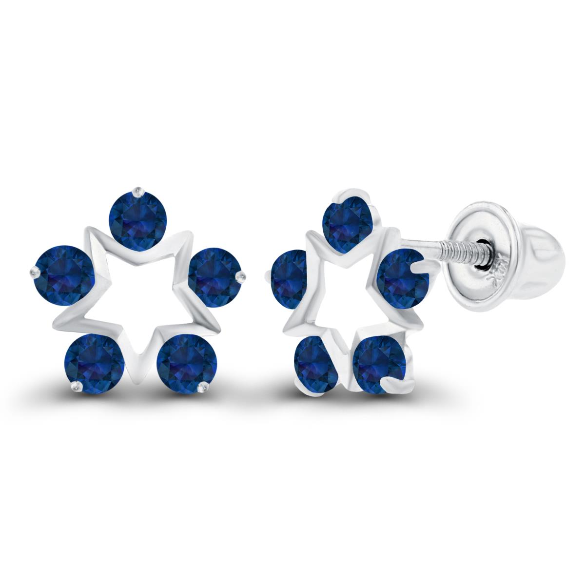 14K White Gold 1.75mm Round Created Blue Sapphire Open Star Screwback Earrings