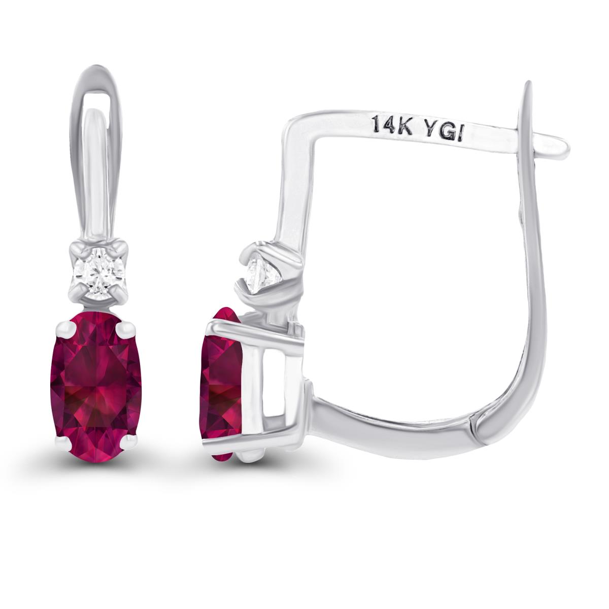 14K White Gold 5x3mm Oval Created Ruby & 2mm Created White Sapphire Latchback Earrings