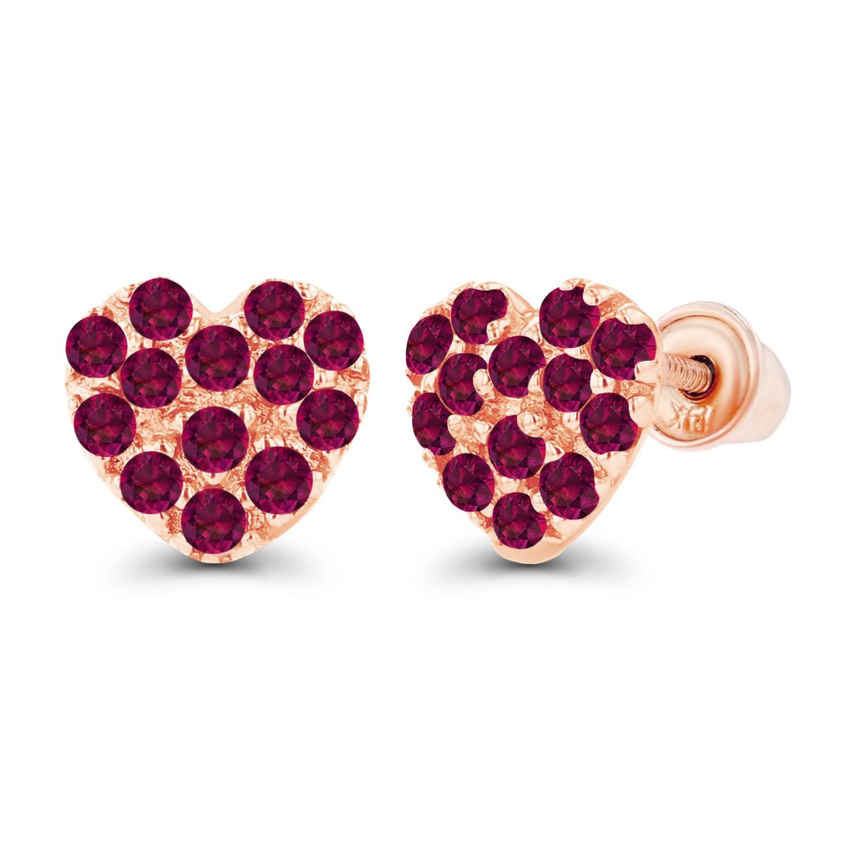 14K Rose Gold 1.25mm Round Created Ruby Heart Screwback Earrings