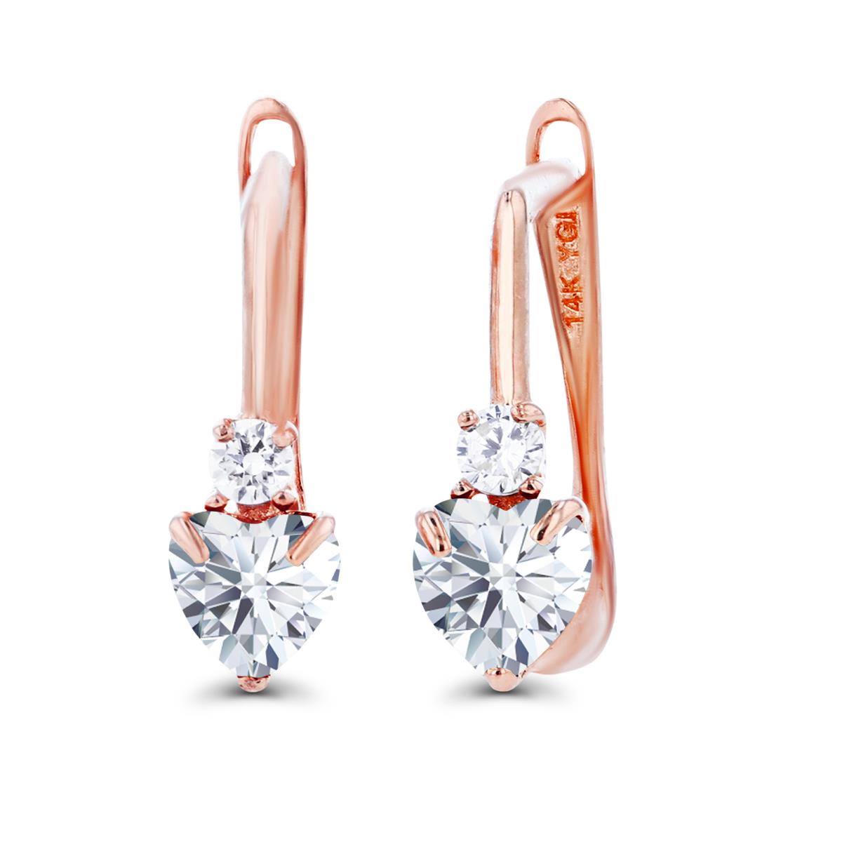 14K Rose Gold 4mm Heart & Round Created White Sapphire Latchback Earrings