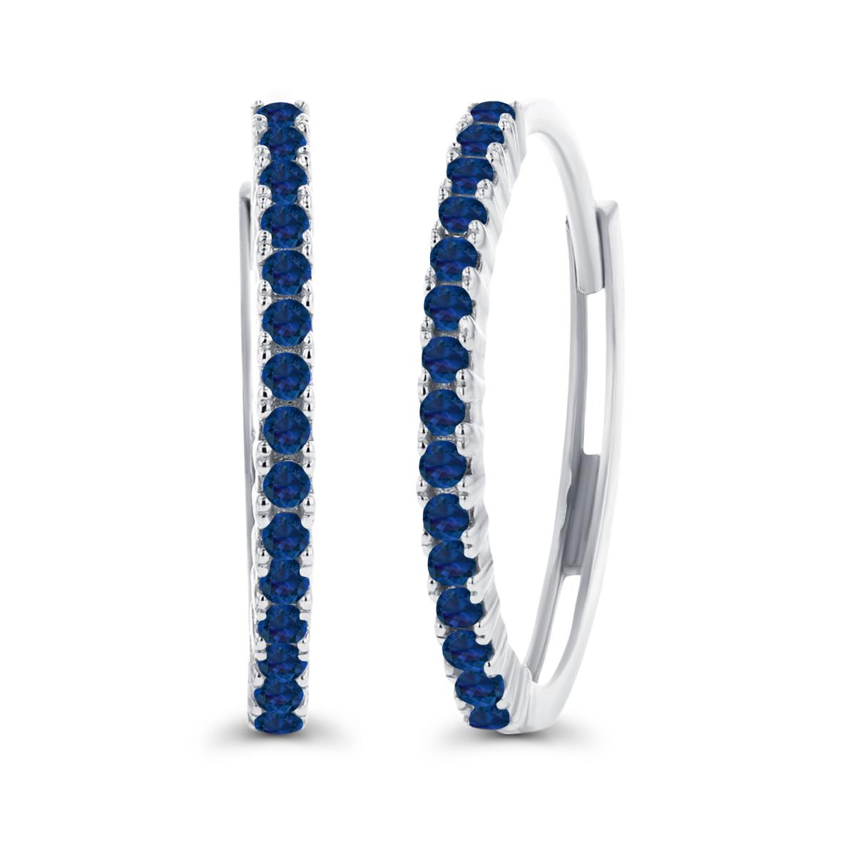 14K White Gold One-Row Round Created Blue Sapphire Huggie Earring