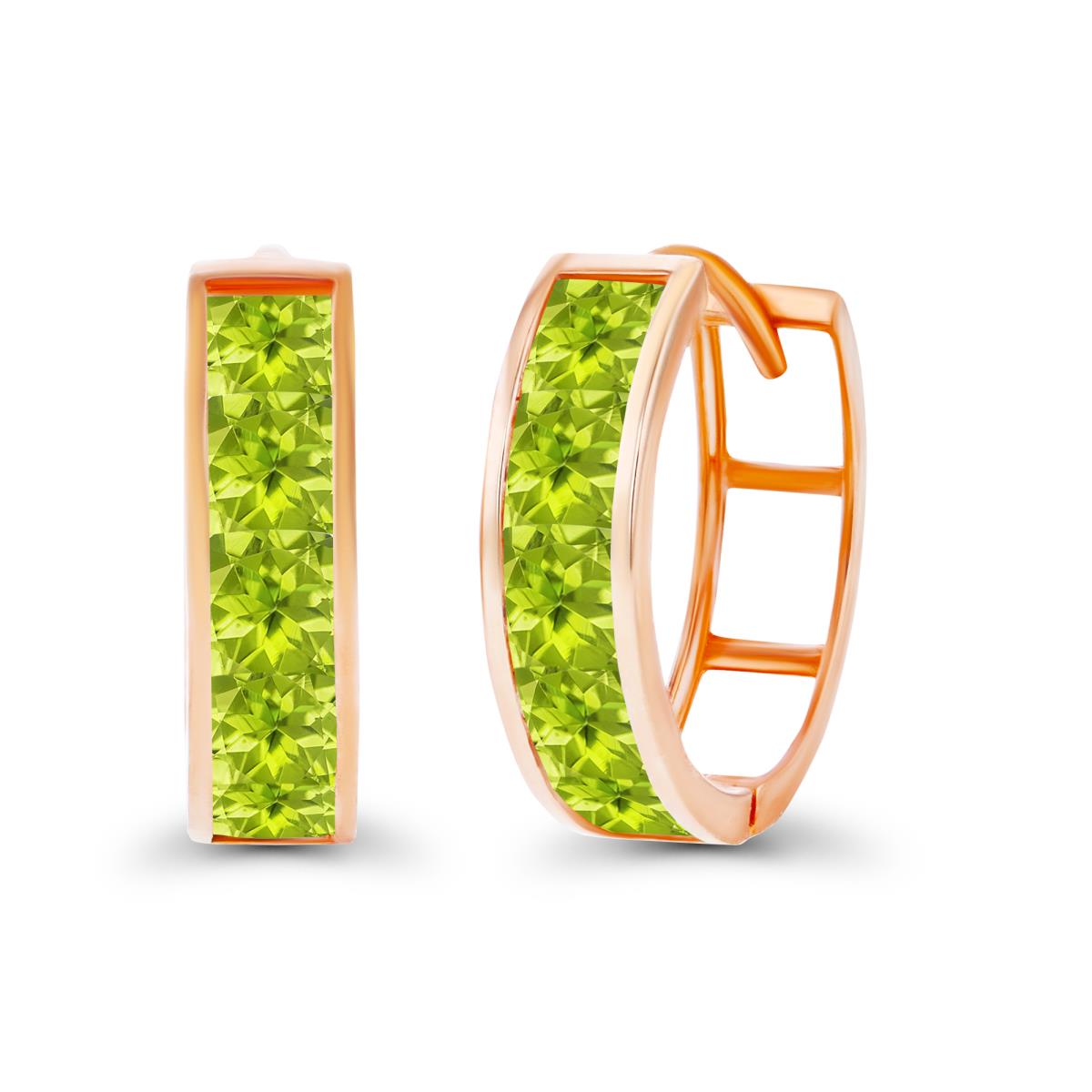 14K Rose Gold 3mm Square Peridot Channel Huggie Earring