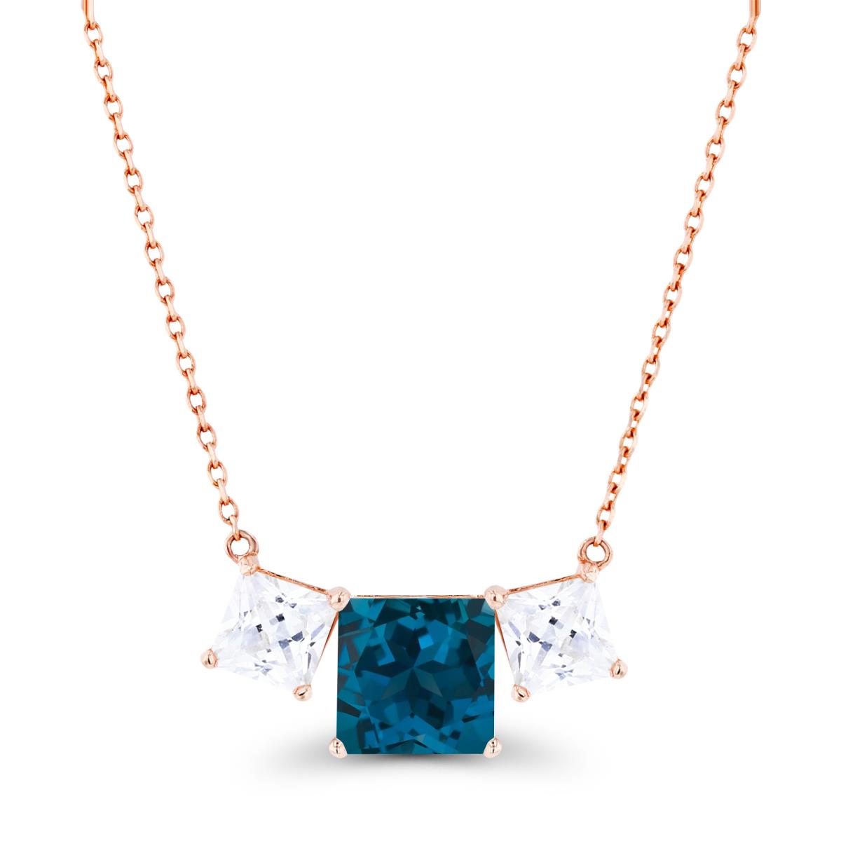 14K Rose Gold Triple 6mm London Blue Topaz & 4mm Created White Sapphire 18" Necklace