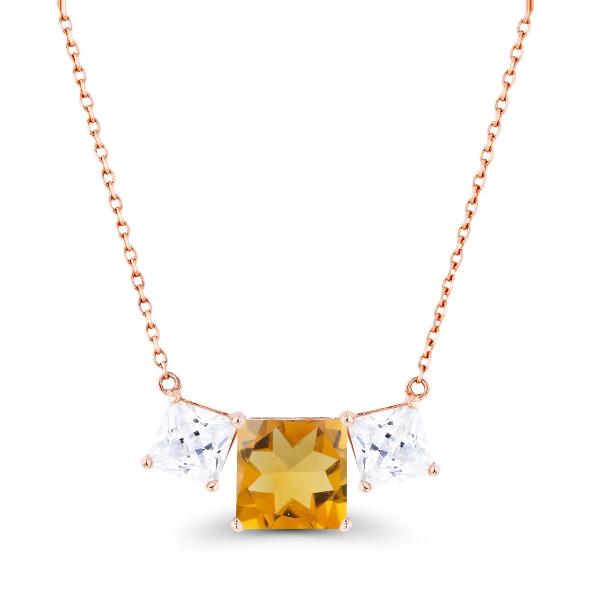 14K Rose Gold Triple 6mm Citrine & 4mm Created White Sapphire 18" Necklace