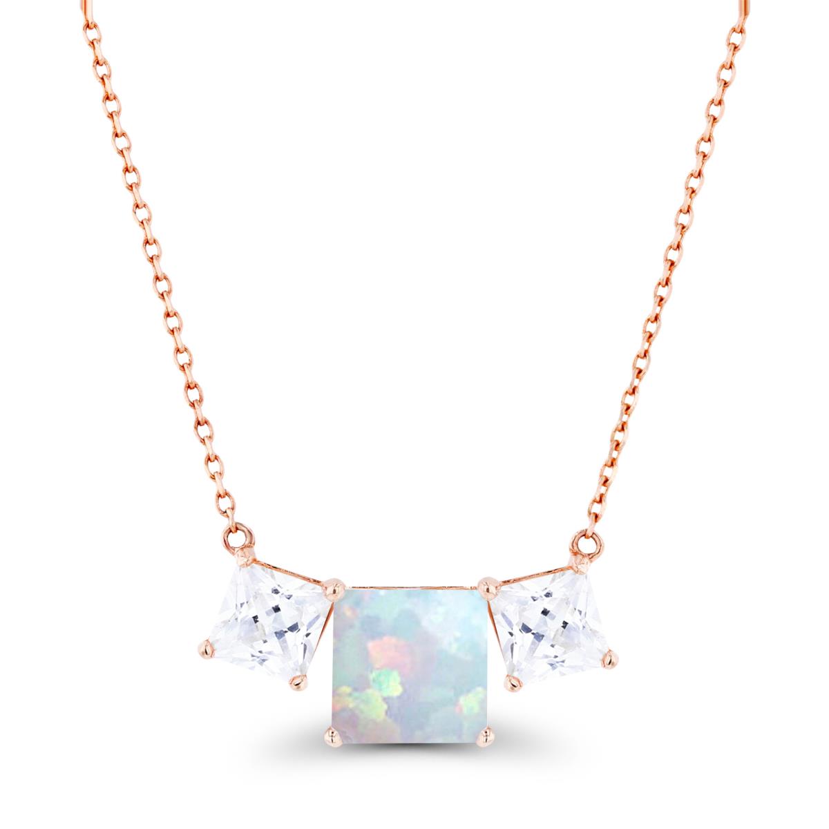 14K Rose Gold Triple 6mm Created Opal & 4mm Created White Sapphire 18" Necklace