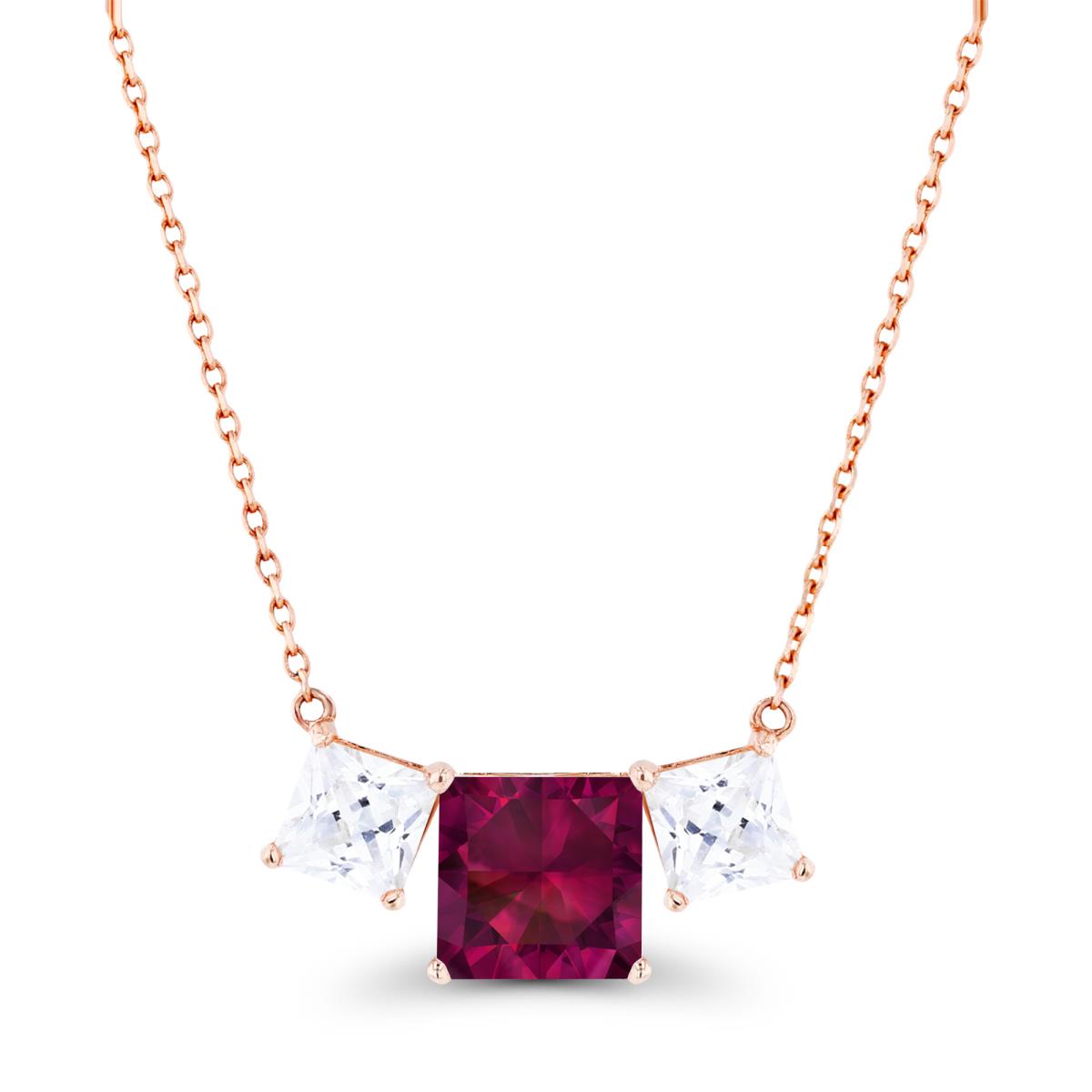 14K Rose Gold Triple 6mm Created Ruby & 4mm Created White Sapphire 18" Necklace
