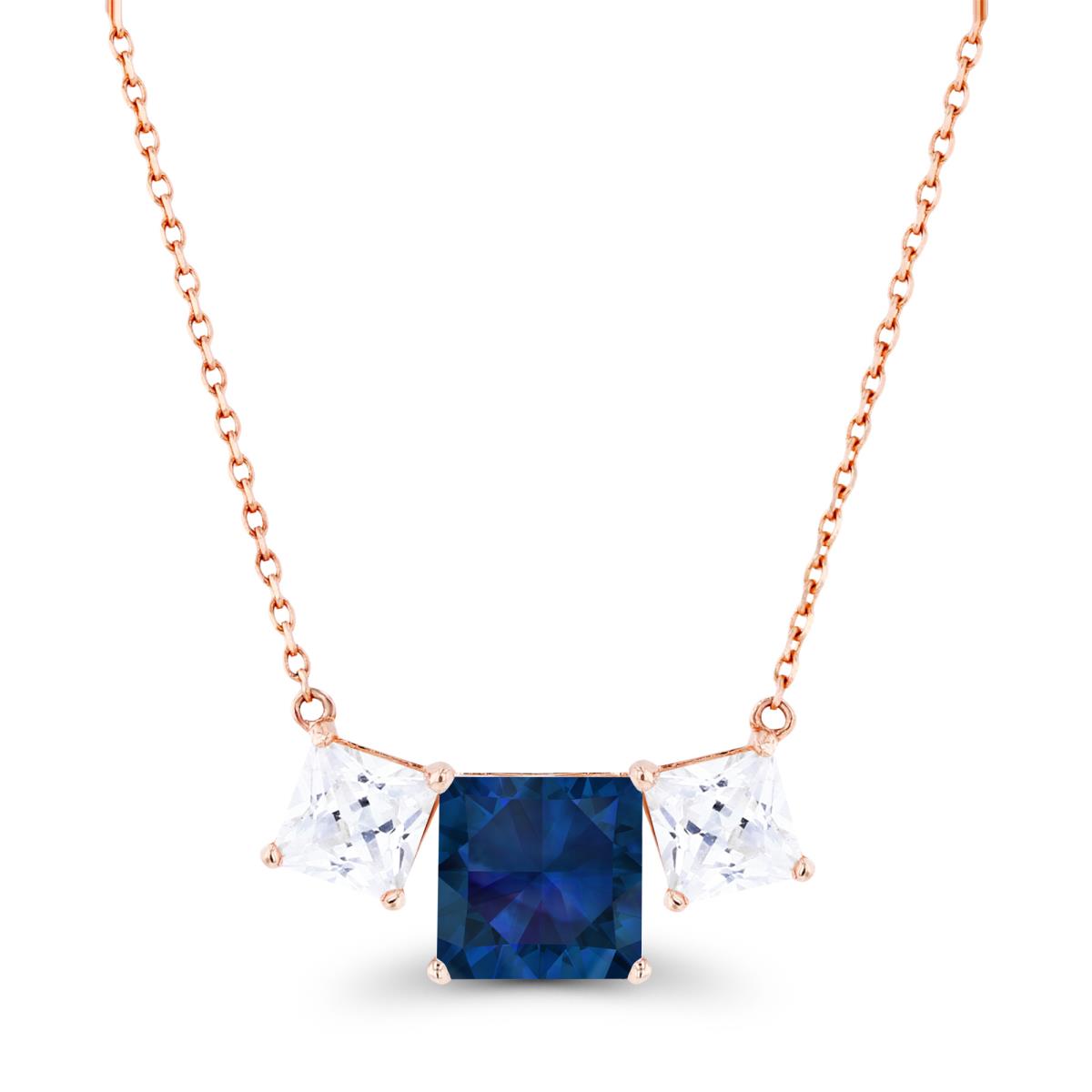 14K Rose Gold Triple 6mm Created Blue Sapphire & 4mm Created White Sapphire 18" Necklace