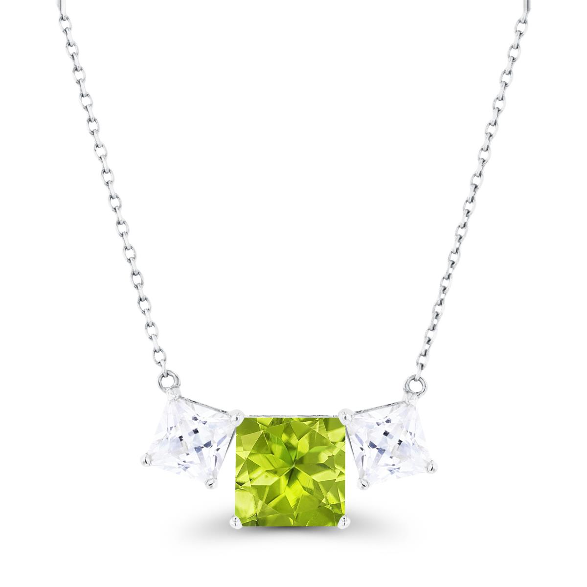 14K White Gold Triple 6mm Peridot & 4mm Created White Sapphire 18" Necklace