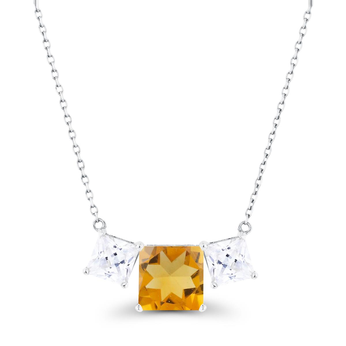14K White Gold Triple 6mm Citrine & 4mm Created White Sapphire 18" Necklace