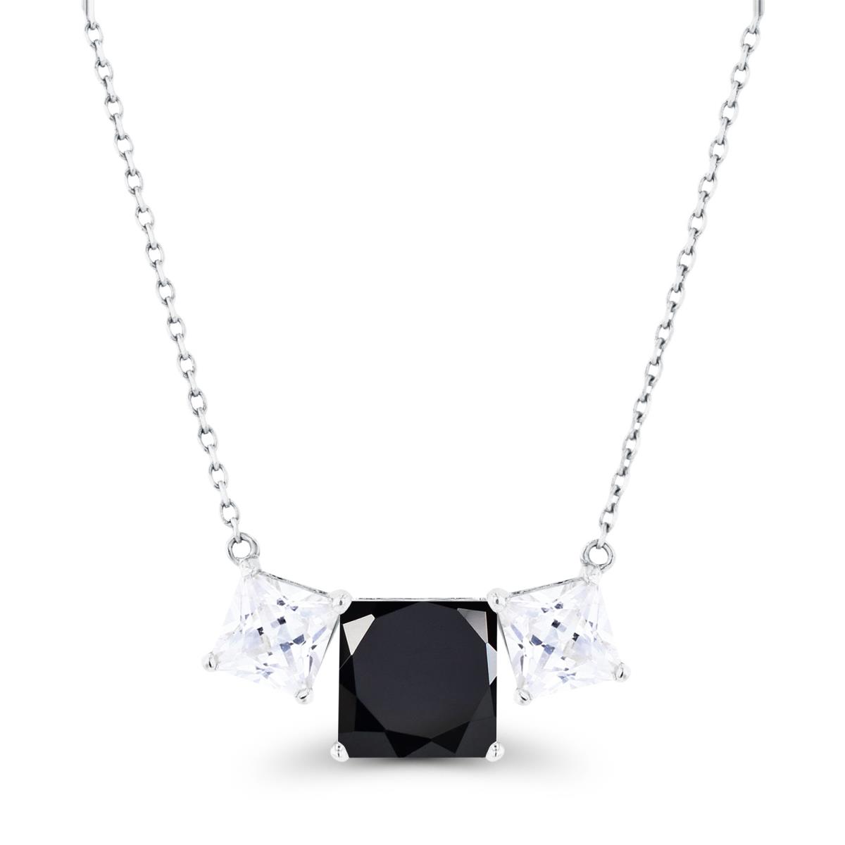 14K White Gold Triple 6mm Onyx & 4mm Created White Sapphire 18" Necklace