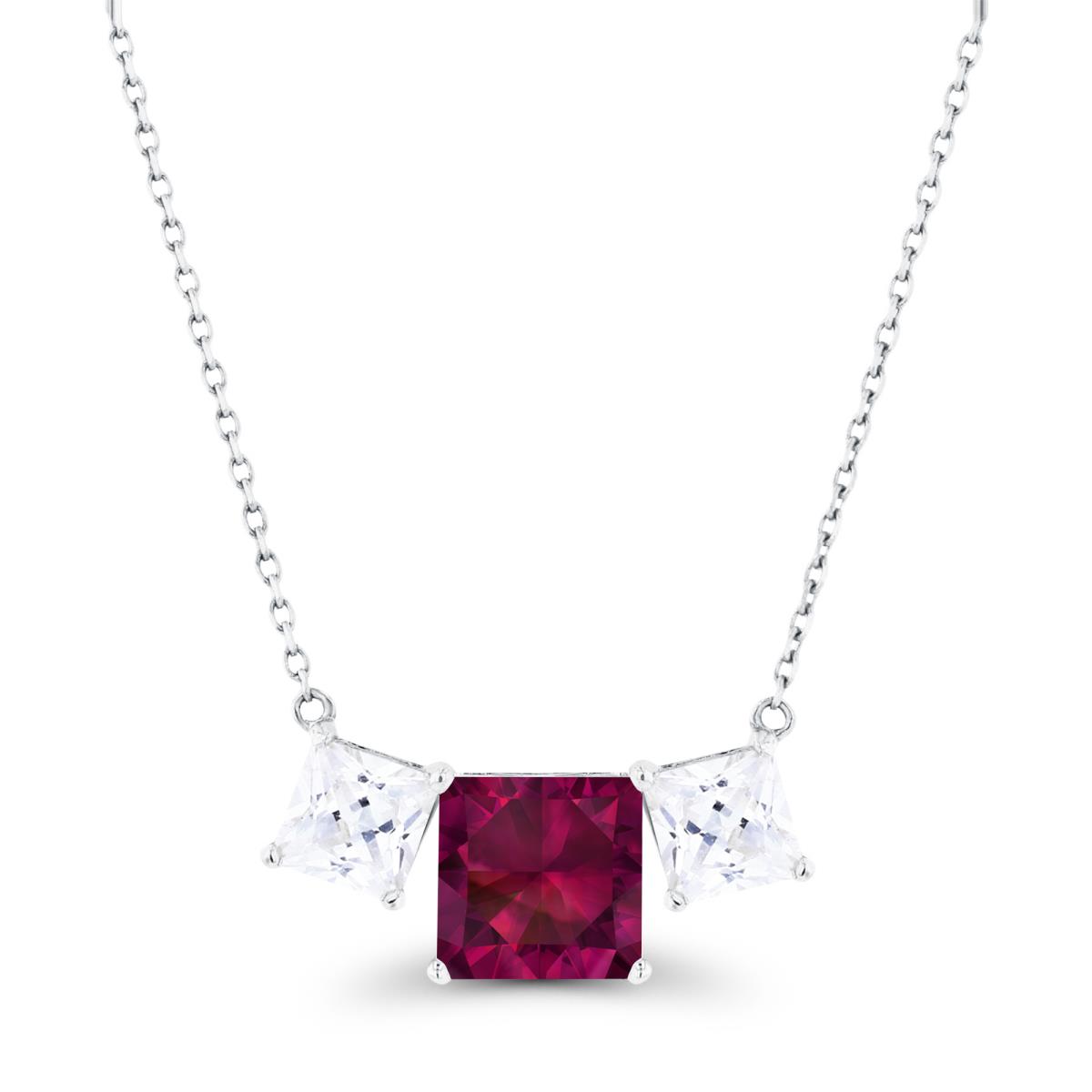 14K White Gold Triple 6mm Created Ruby & 4mm Created White Sapphire 18" Necklace