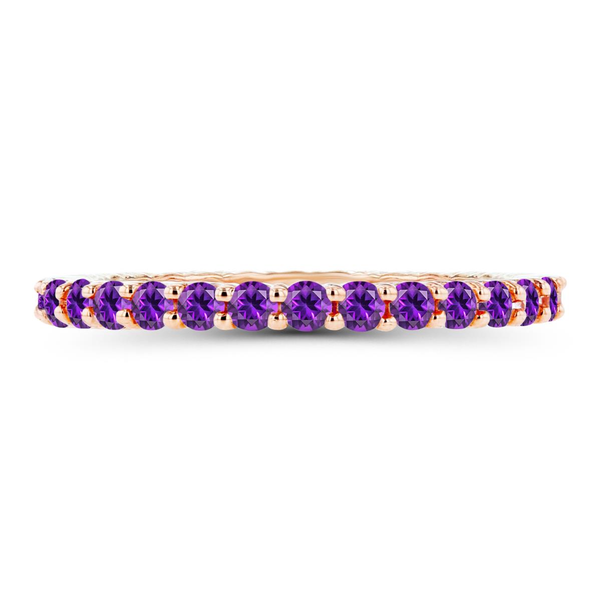 14K Rose Gold 2mm Round Amethyst Micropave Eternity Ring
