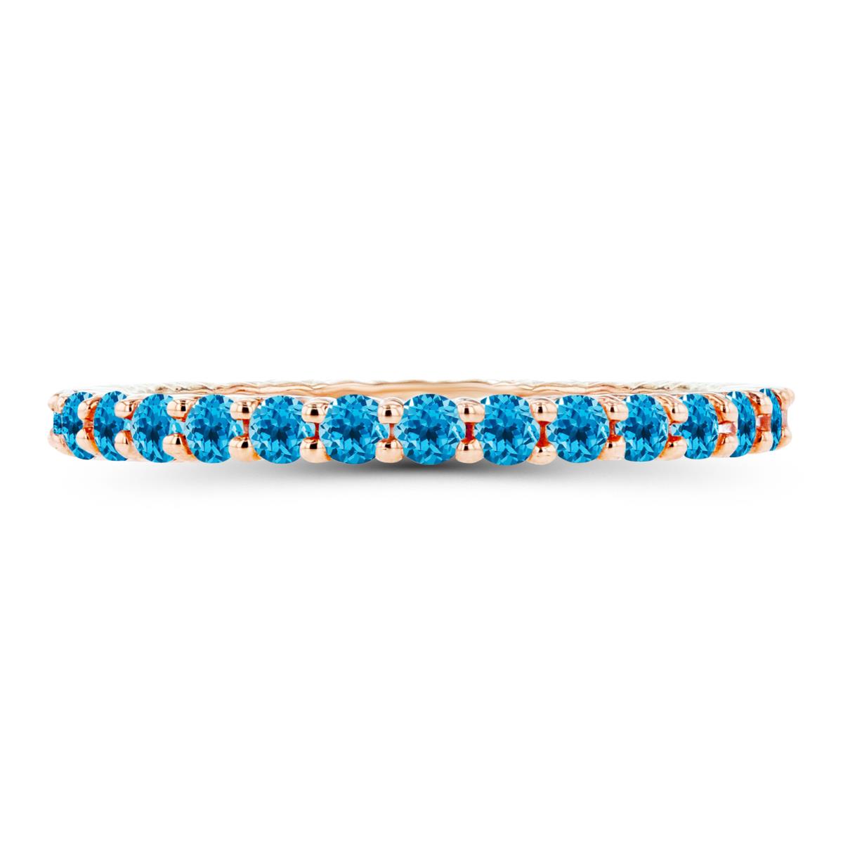 14K Rose Gold 2mm Round Swiss Blue Topaz Micropave Eternity Ring