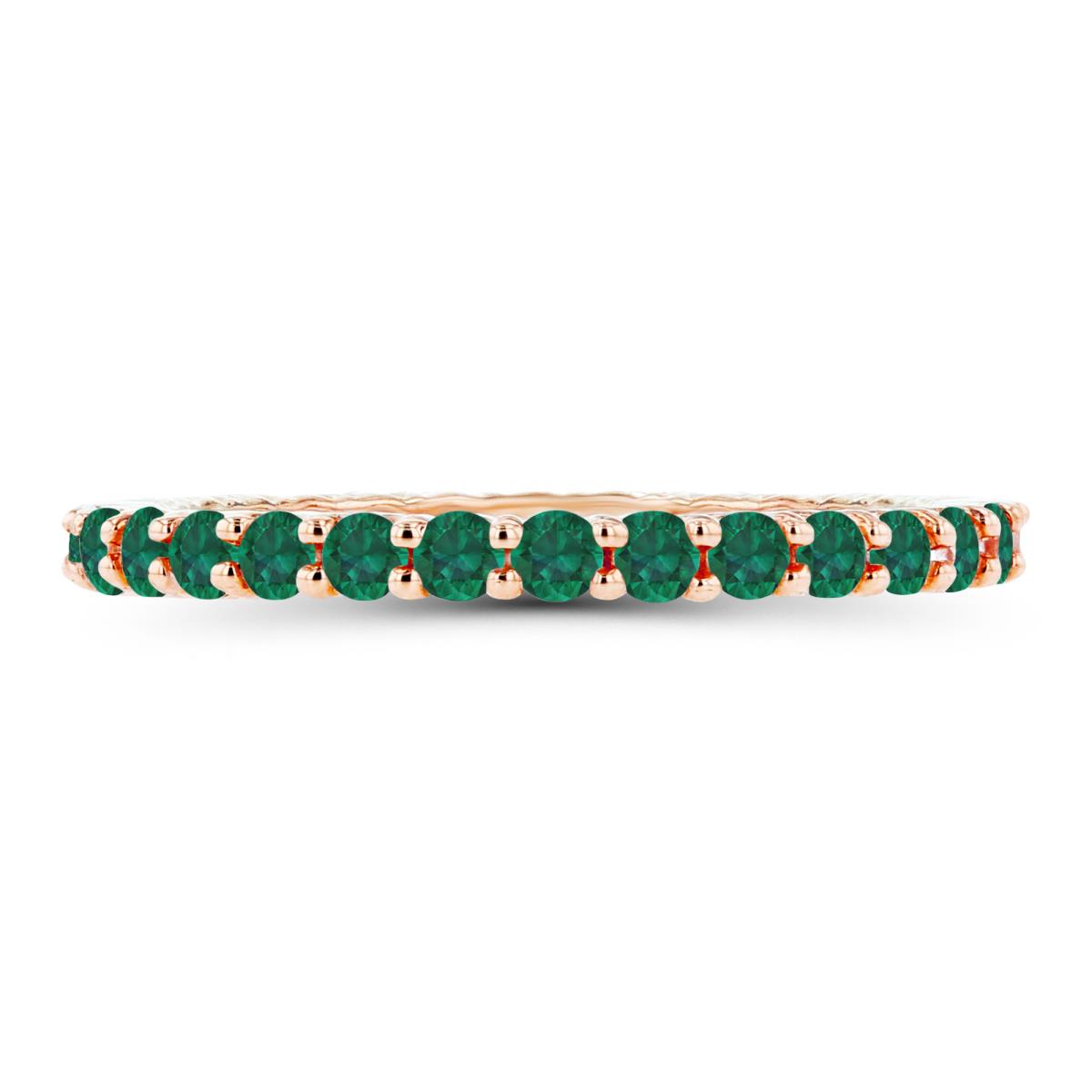 14K Rose Gold 2mm Round Created Emerald Micropave Eternity Ring