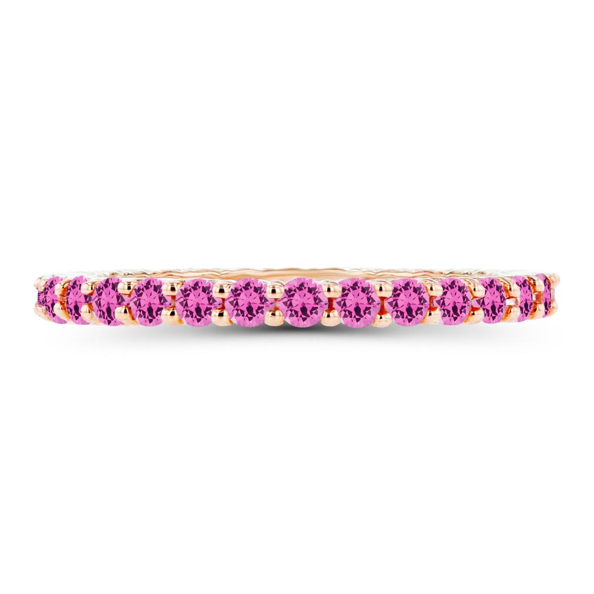 14K Rose Gold 2mm Round Created Pink Sapphire Micropave Eternity Ring