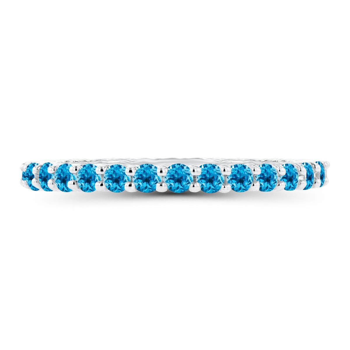 14K White Gold 2mm Round Swiss Blue Topaz Micropave Eternity Ring