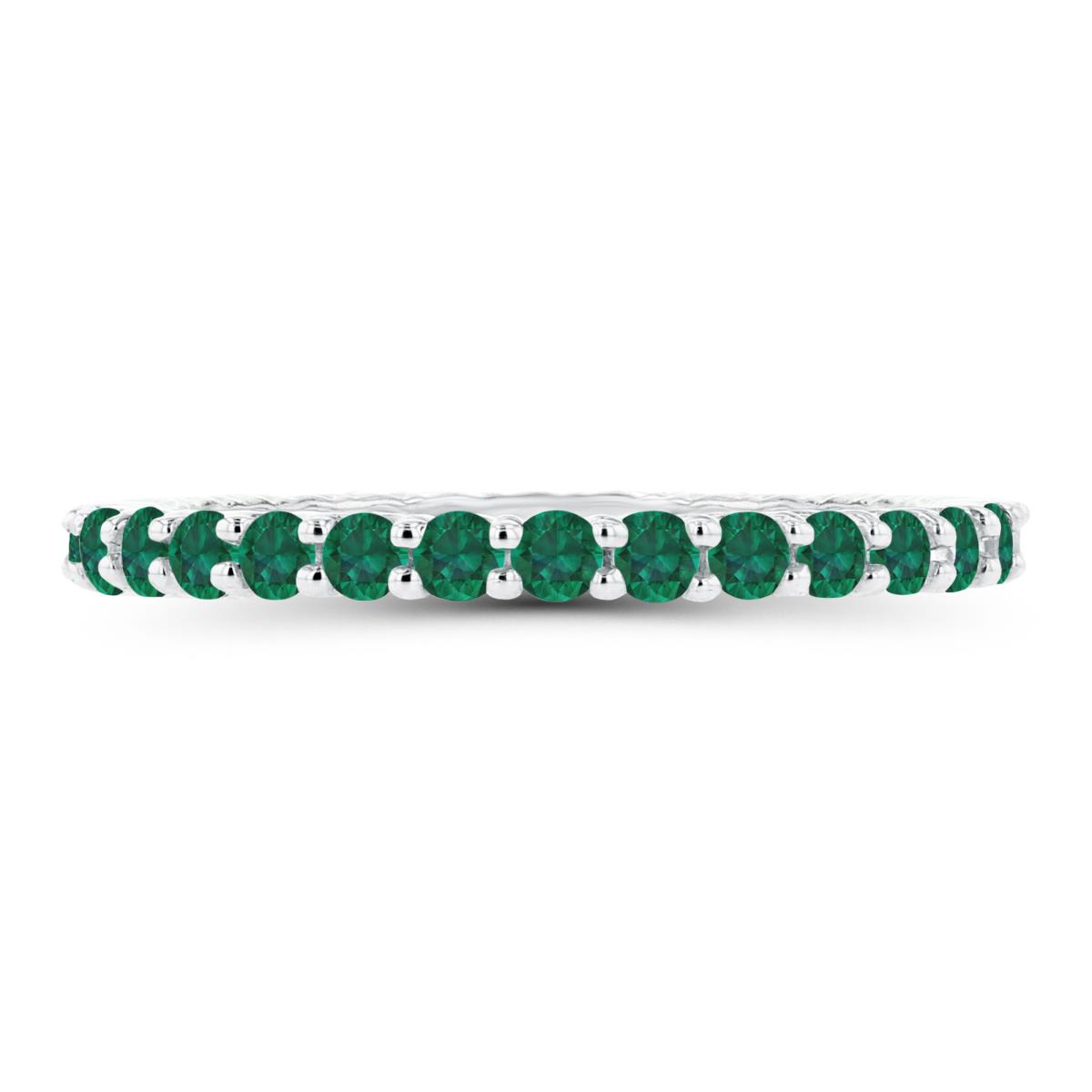 14K White Gold 2mm Round Created Emerald Micropave Eternity Ring