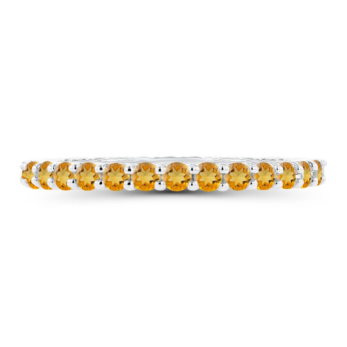 14K White Gold 2mm Round Citrine Micropave Eternity Ring