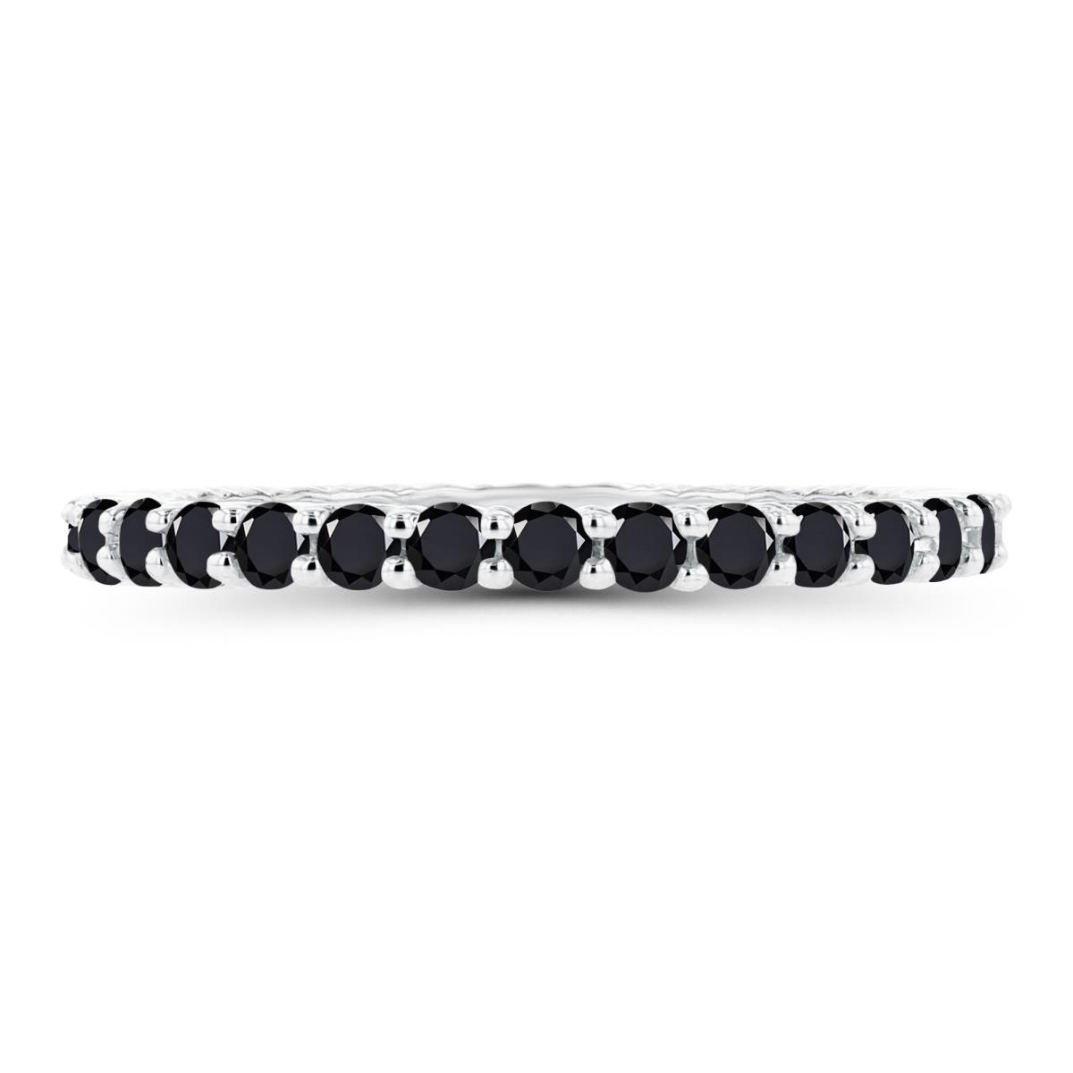 14K White Gold 2mm Round Onyx Micropave Eternity Ring