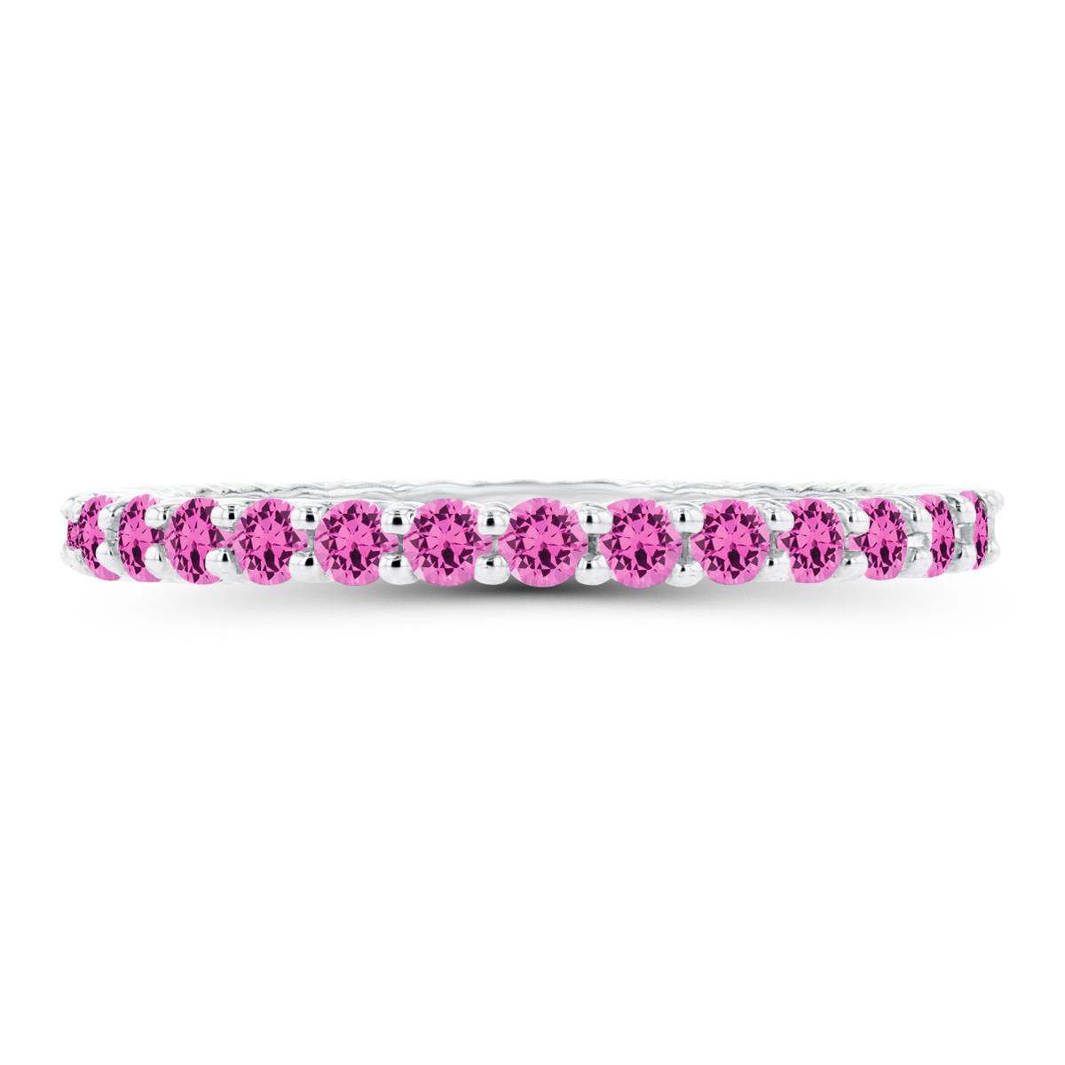 14K White Gold 2mm Round Created Pink Sapphire Micropave Eternity Ring
