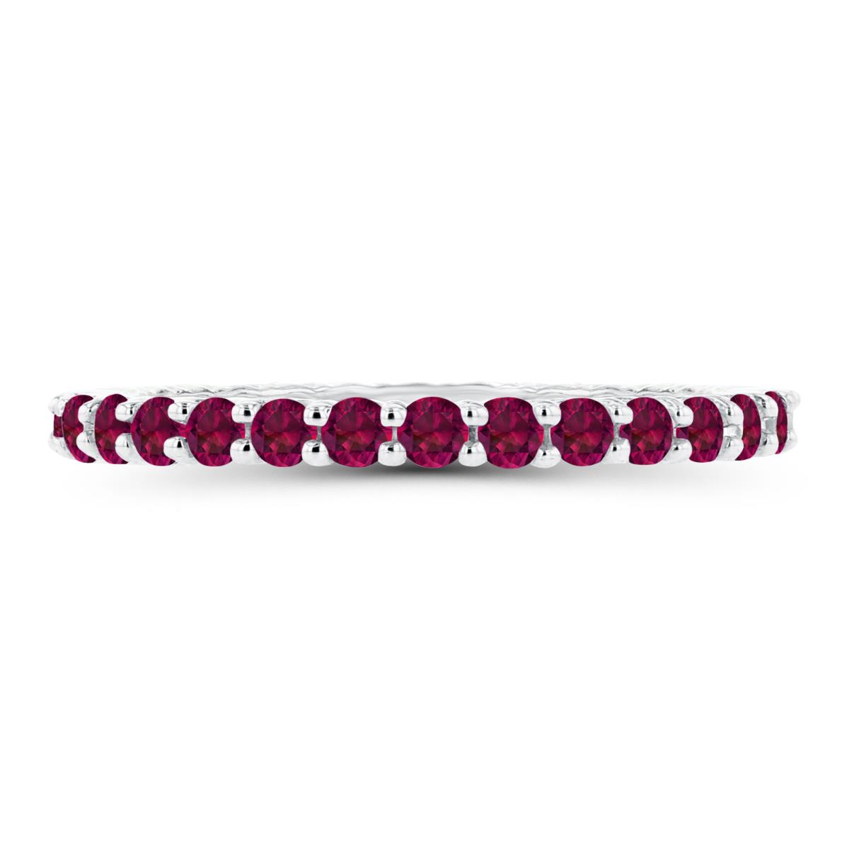 14K White Gold 2mm Round Created Ruby Micropave Eternity Ring