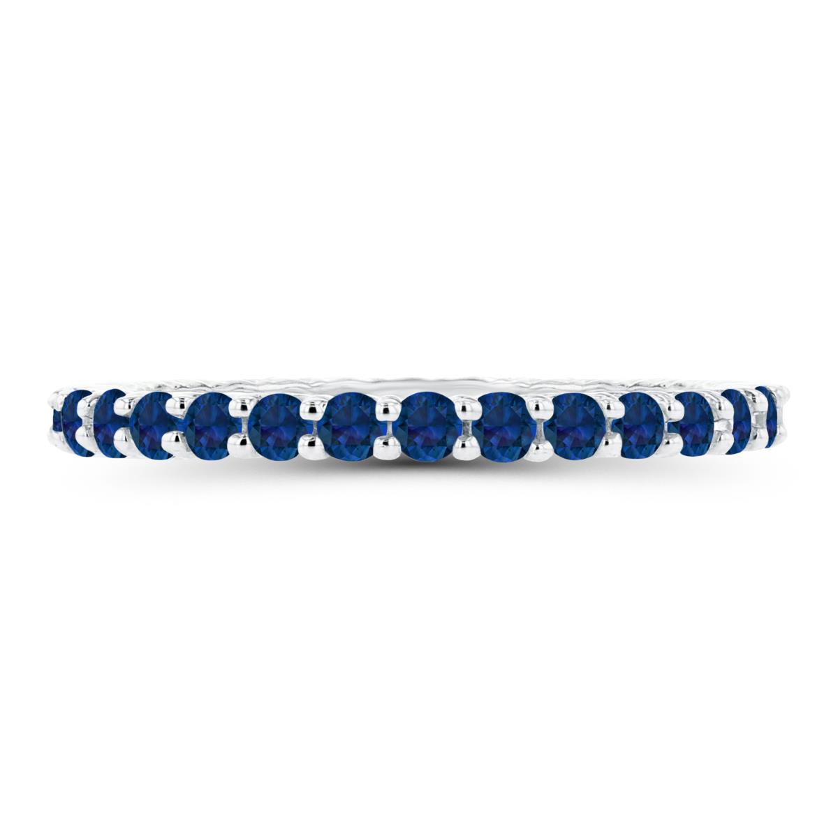 14K White Gold 2mm Round Created Blue Sapphire Micropave Eternity Ring