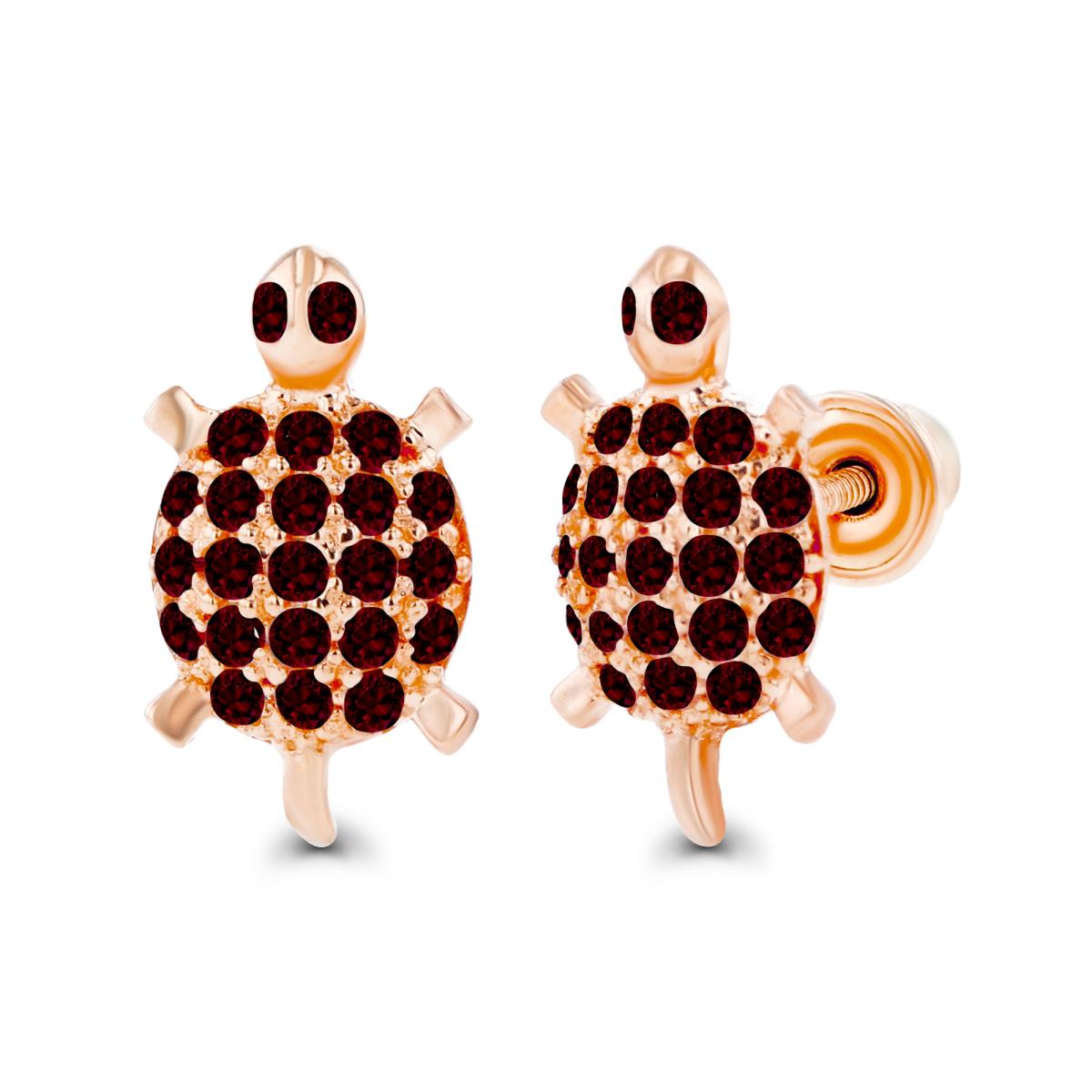 14K Rose Gold Rnd 1mm Round Garnet Turtle Screwback Earrings