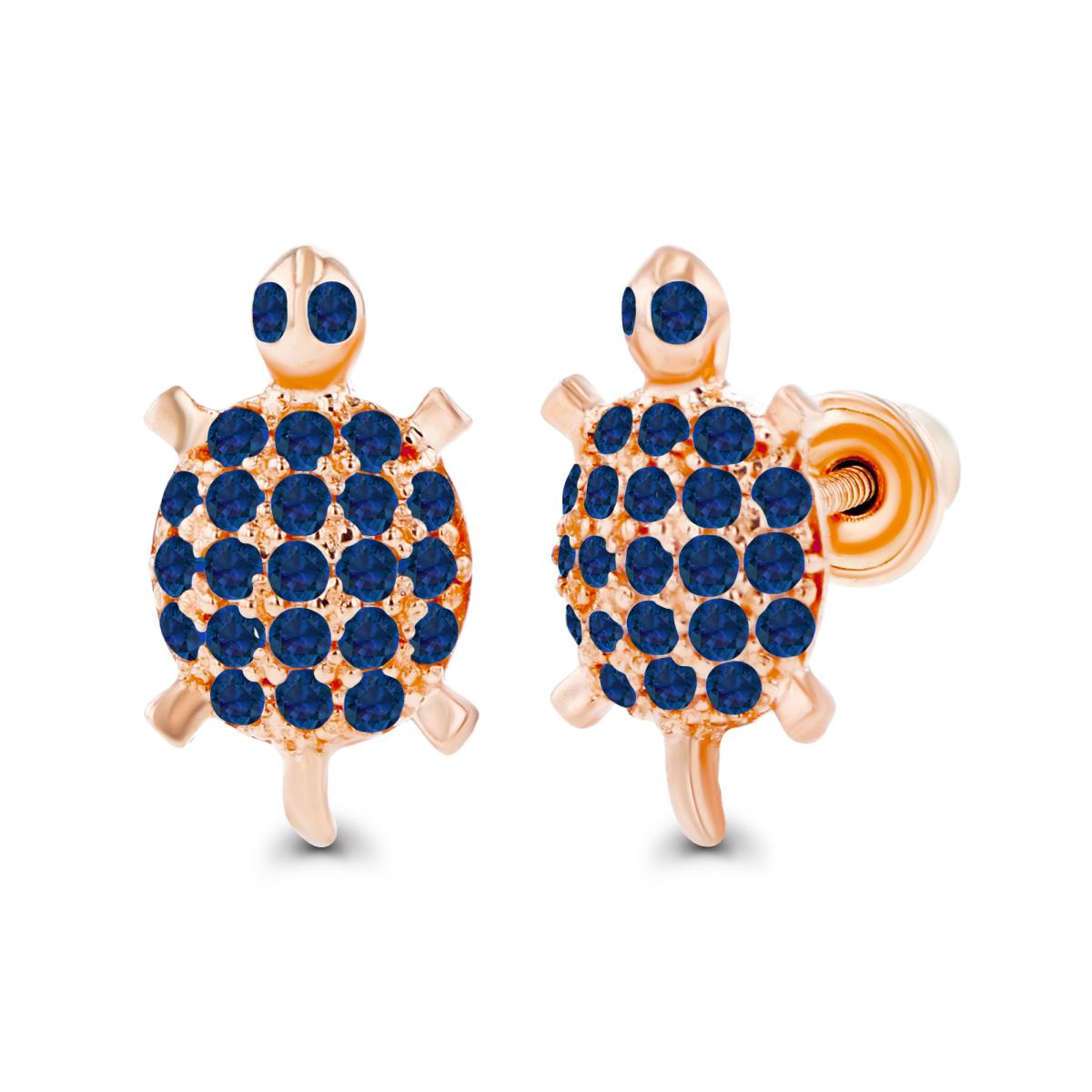 14K Rose Gold Rnd 1mm Round Created Blue Sapphire Turtle Screwback Earrings