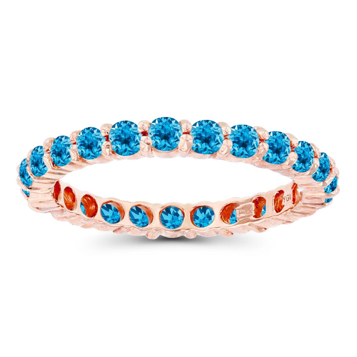 14K Rose Gold 2.5mm Round Swiss Blue Topaz Micropave Eternity Ring