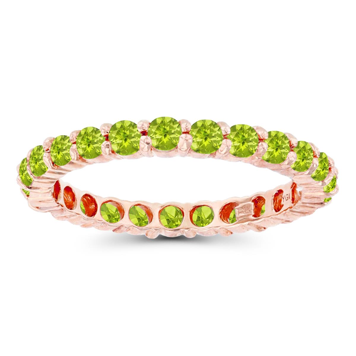 14K Rose Gold 2.5mm Round Peridot Micropave Eternity Ring