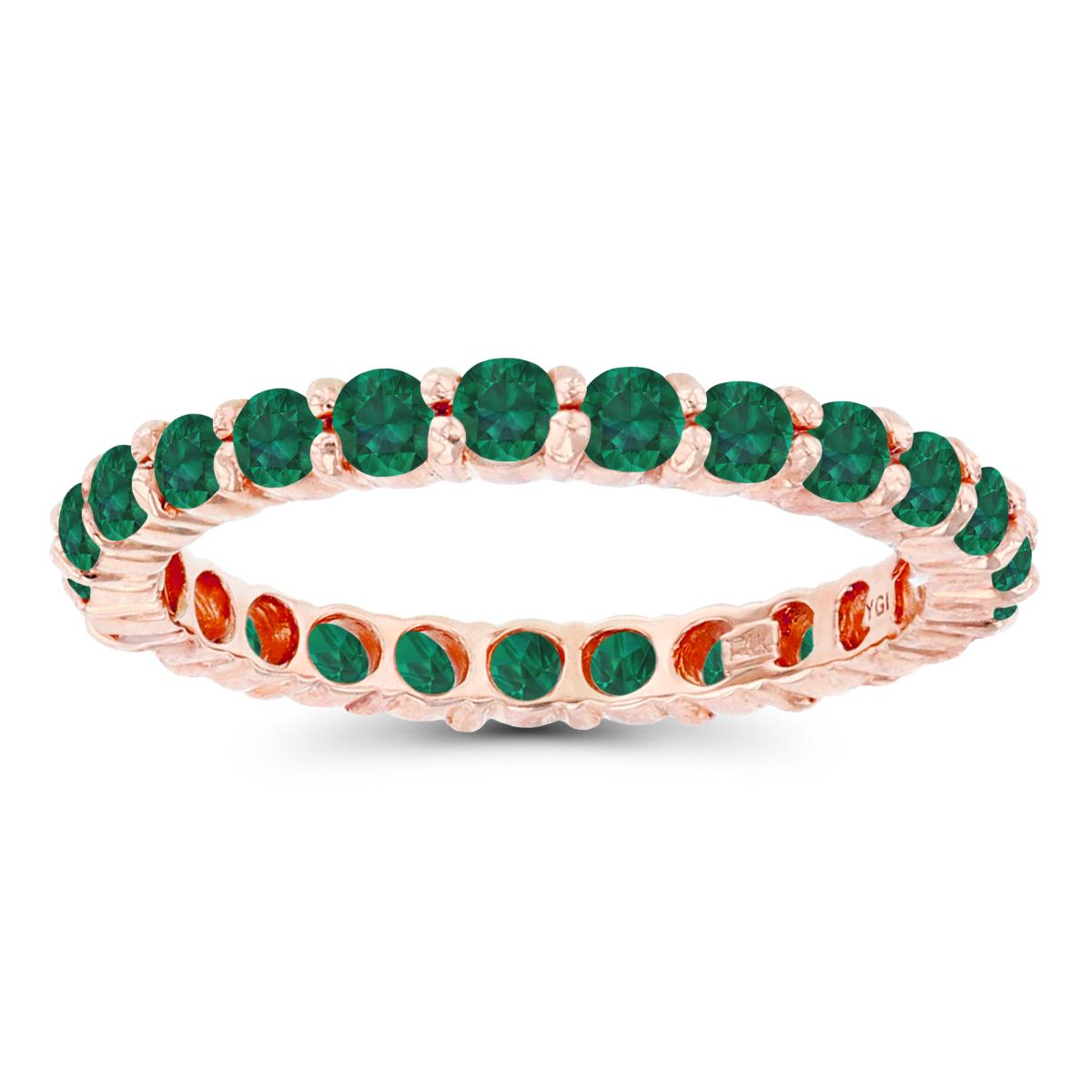 14K Rose Gold 2.5mm Round Created Emerald Micropave Eternity Ring