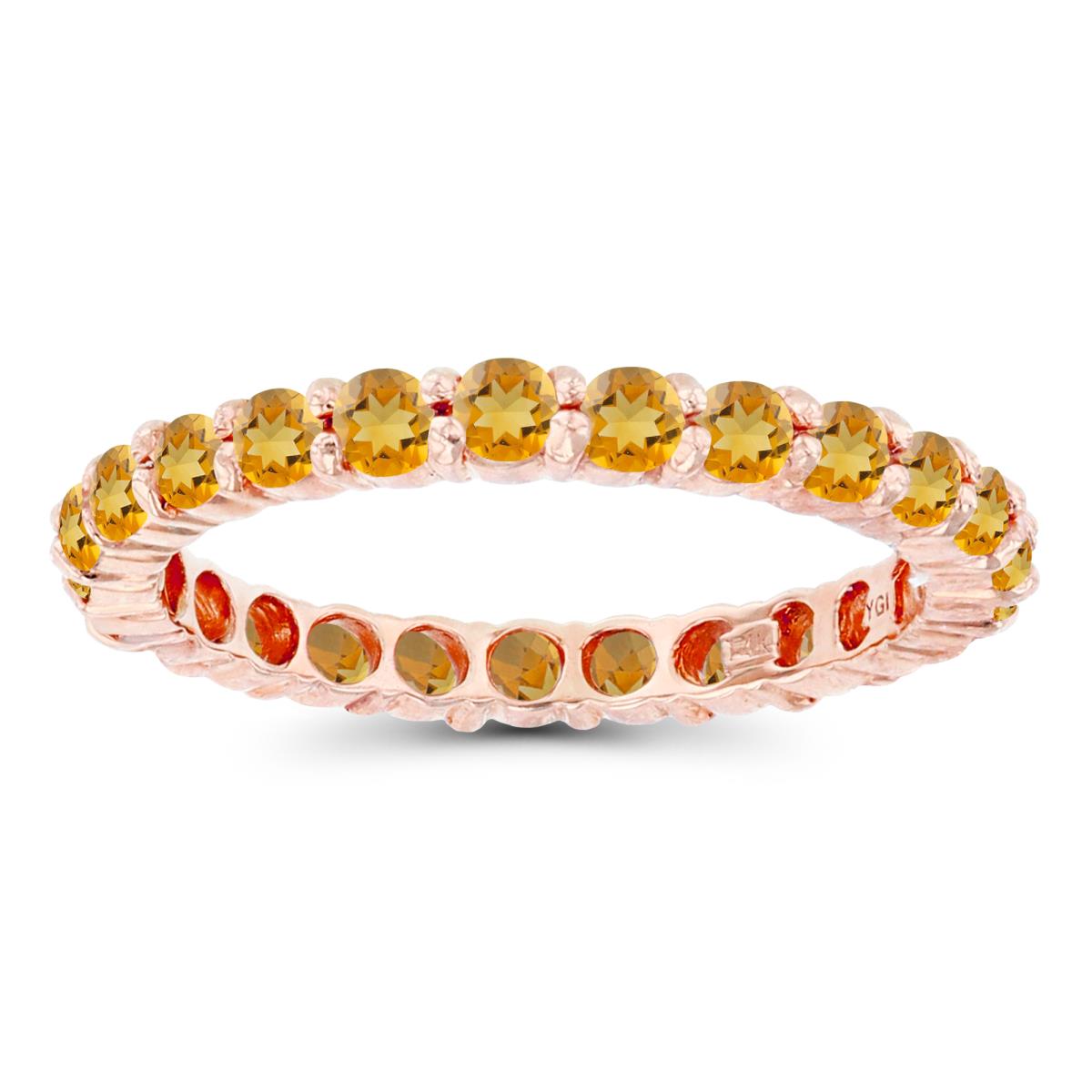 14K Rose Gold 2.5mm Round Citrine Micropave Eternity Ring