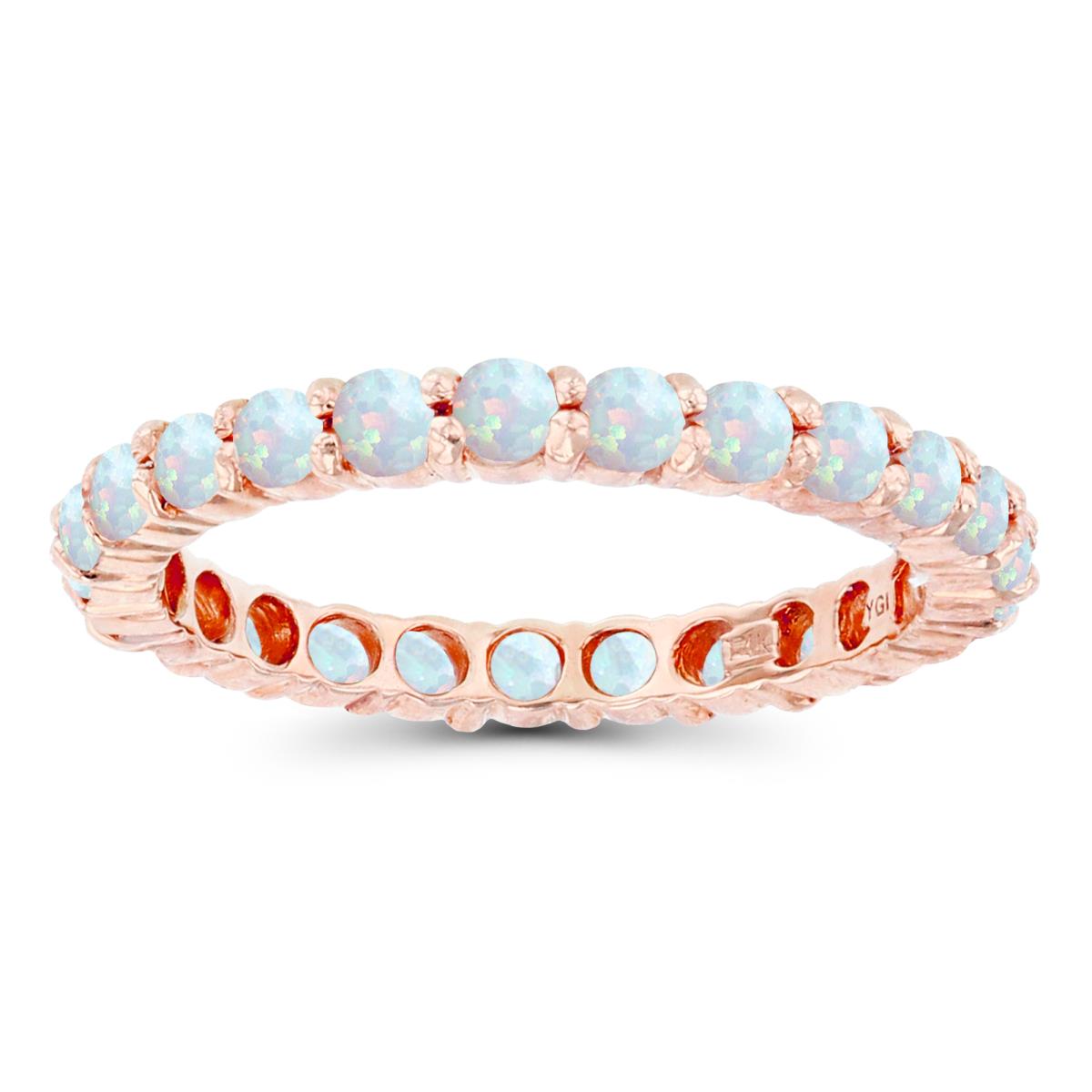 14K Rose Gold 2.5mm Round Created Opal Micropave Eternity Ring