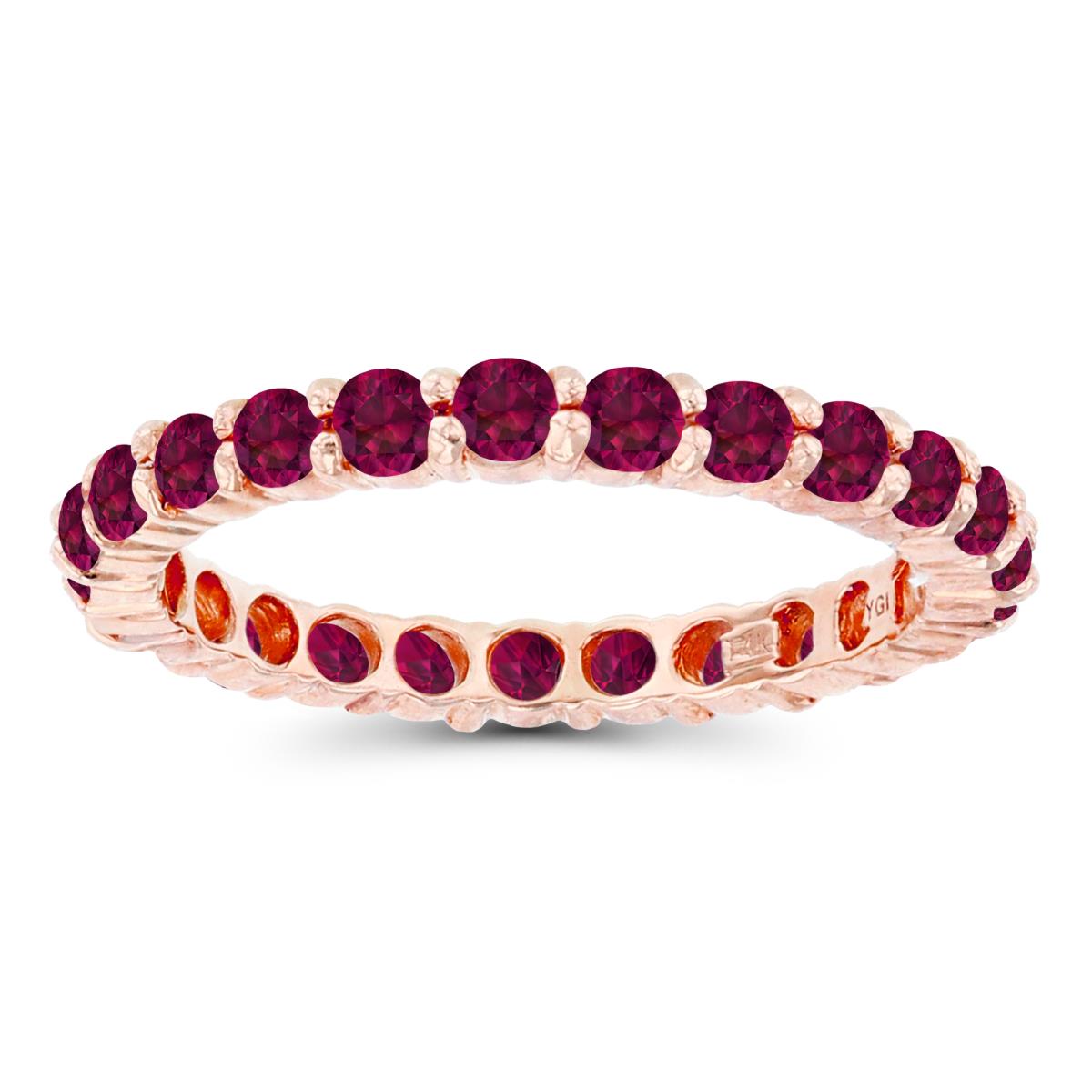 14K Rose Gold 2.5mm Round Created Ruby Micropave Eternity Ring