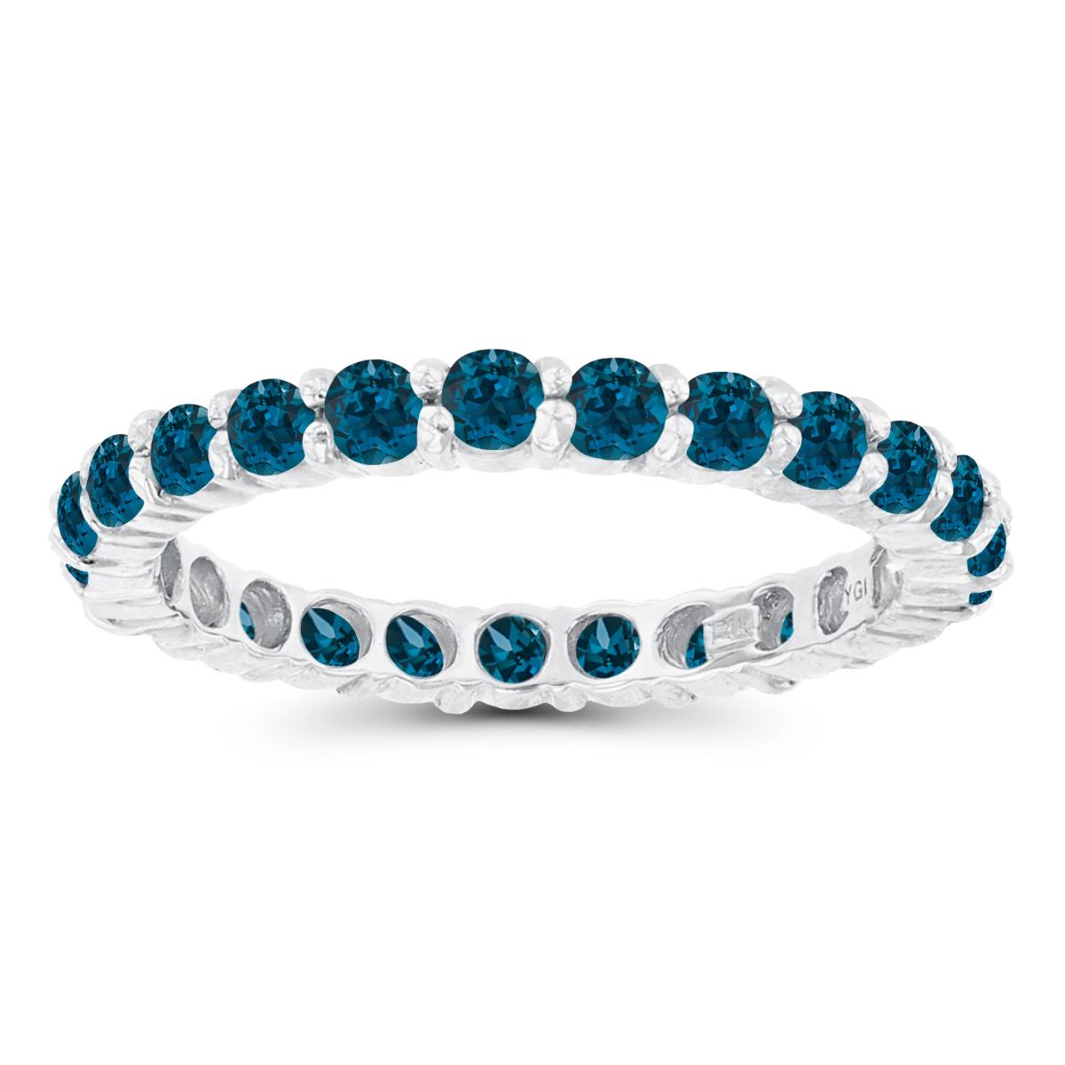 14K White Gold 2.5mm Round London Blue Topaz Micropave Eternity Ring
