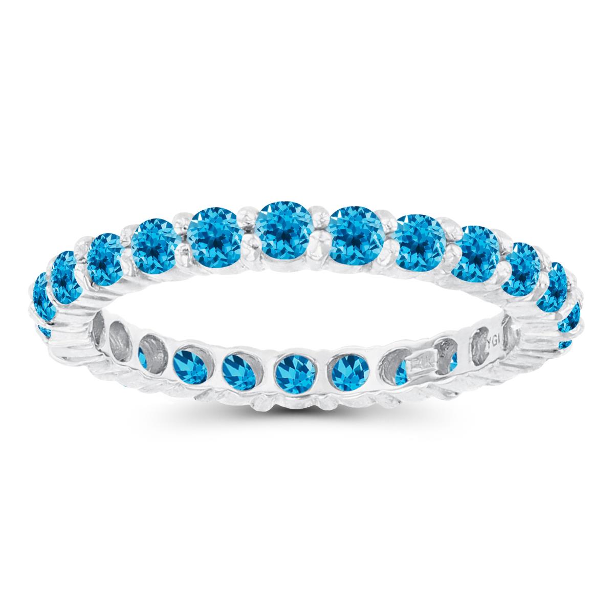 14K White Gold 2.5mm Round Swiss Blue Topaz Micropave Eternity Ring