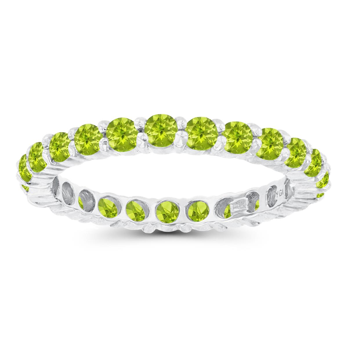 14K White Gold 2.5mm Round Peridot Micropave Eternity Ring