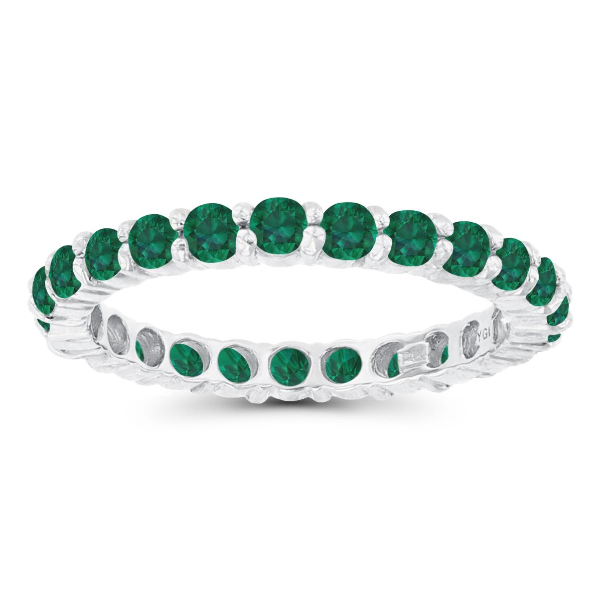 14K White Gold 2.5mm Round Created Emerald Micropave Eternity Ring