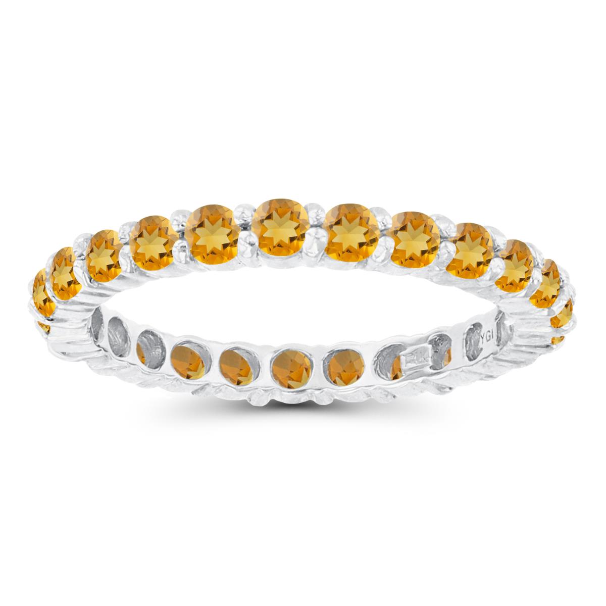 14K White Gold 2.5mm Round Citrine Micropave Eternity Ring