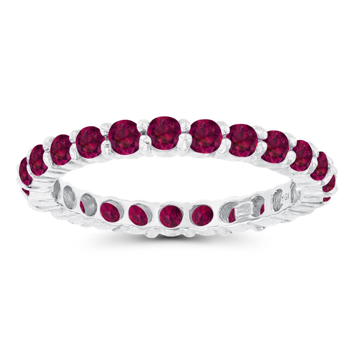 14K White Gold 2.5mm Round Created Ruby Micropave Eternity Ring